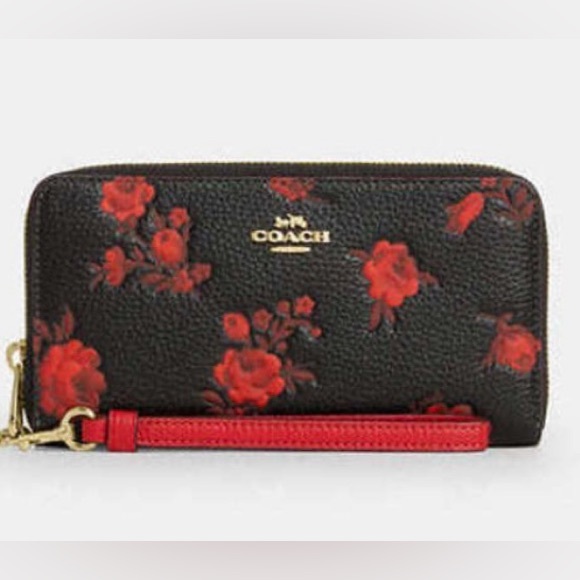 Coach 🆕 Long Zip Around Wallet With red rose Floral Print